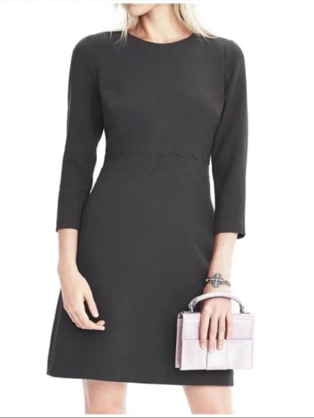 Banana Republic Dark Gray Scalloped Waist Sheath Dress - Size: 6